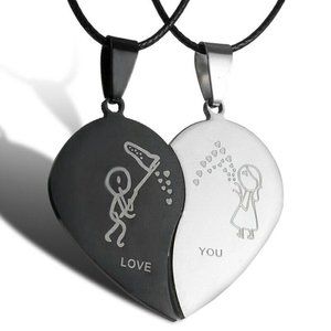 ❤️ His & Hers Couple Necklace Set 👩‍❤️‍👨 Stainless Steel Matching Pendants